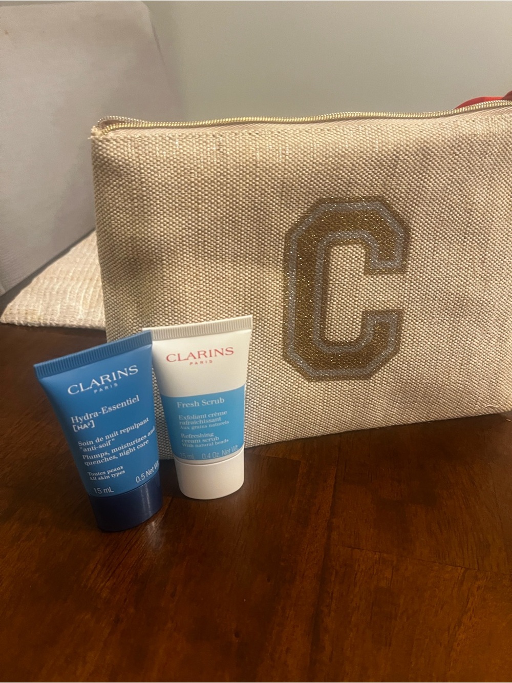 Clarins Travel Pack-Fresh Scrub, Hydra essential and Bag
